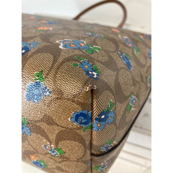 COACH F57888 LARGE BROWN, BLUE SAFFIANO FLORAL SHOULDER BAG - Picture 8 of 15